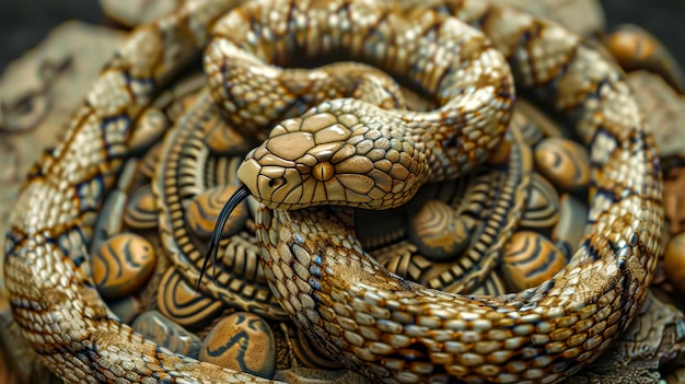 Una foto macro de una exquisita estatua de serpiente con ornamentos