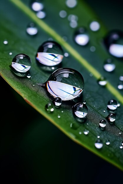 Foto foto macro de una gota de lluvia en una sesión de fotos de hojas naturales