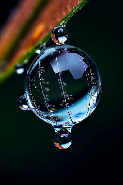 foto macro de una gota de lluvia en una sesión de fotos de hojas naturales