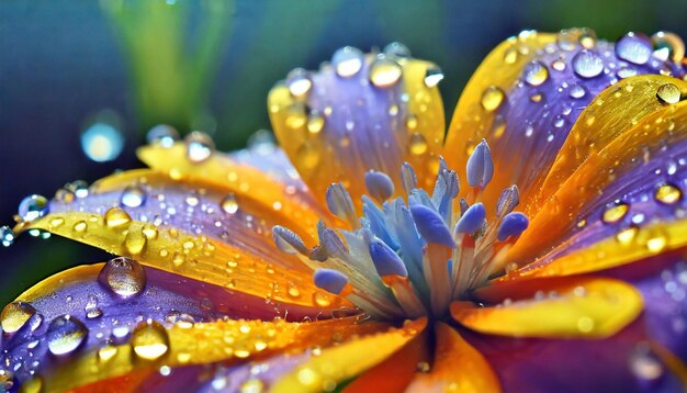 Una foto macro de gotas de lluvia en una flor