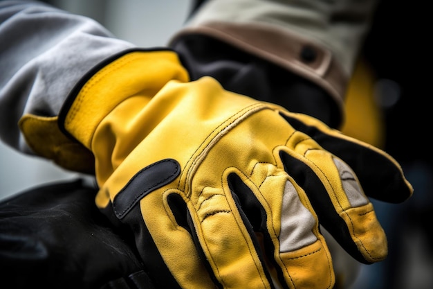 Foto macro de guantes industriales usados por un trabajador destacando su versatilidad