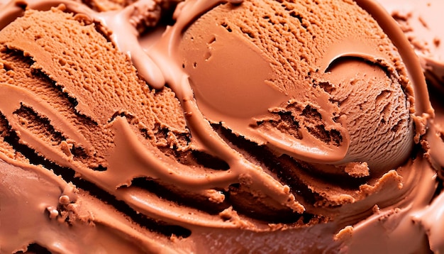 Foto macro de helado de chocolate con textura de helado