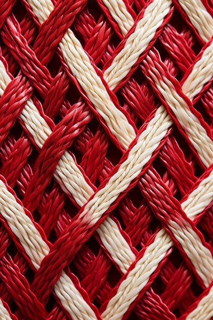 una foto macro de los hilos rojos y blancos entrelazados de un Martisor