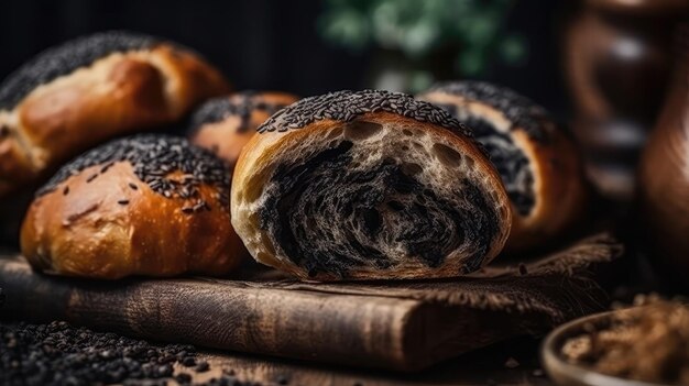 Foto macro Makivnyk Rolo de sementes de papoula na pedra Pub rústico Pratos ucranianos IA generativa