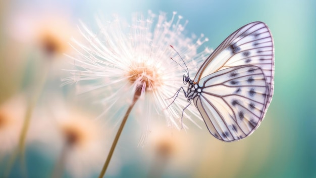 Foto foto macro de la mariposa de la cometa de papel en una sola flor pastel
