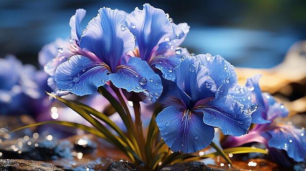 Foto macro de mini flor de iris azul UHD 8K