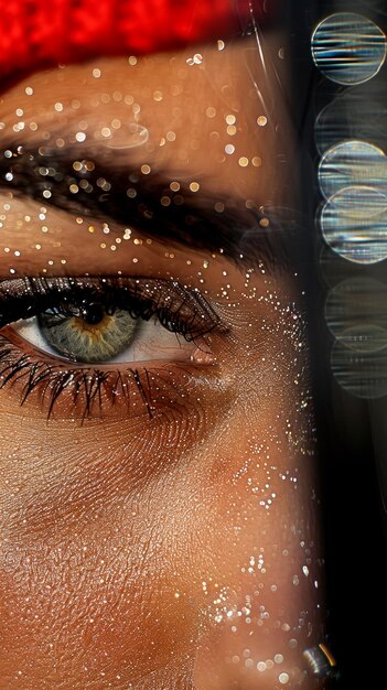 foto macro de una mujer hecha con refracción de reflejo de metal pulido