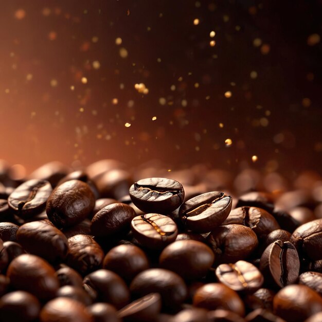 Foto macro de primer plano de granos de café recién tostados para el espresso