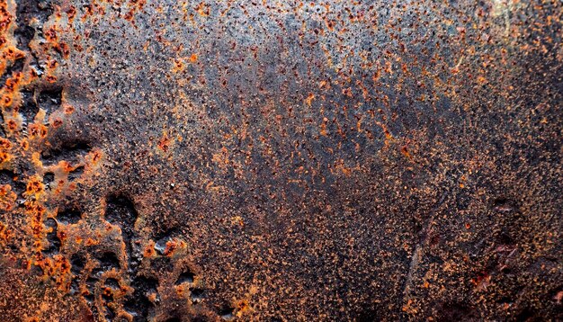 foto macro de la superficie negra oxidada de una placa metálica con textura metálica