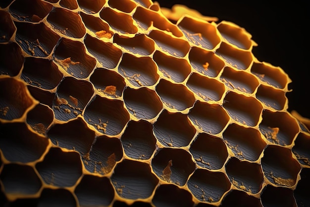 Foto macro de textura de panal con miel que gotea Generado por AI