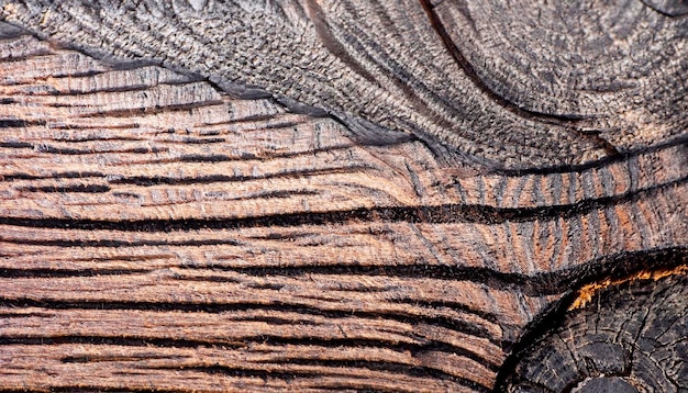 La de una foto macro de la textura de una sección de roble negro con una estructura de madera