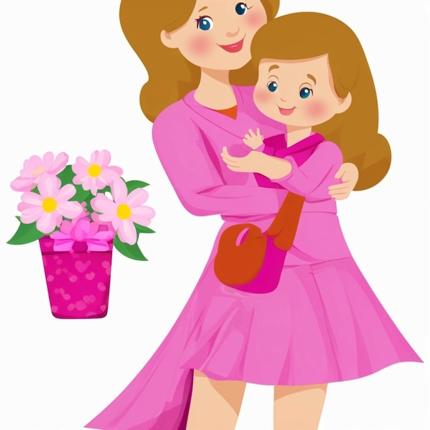 una foto de una madre y una hija con flores
