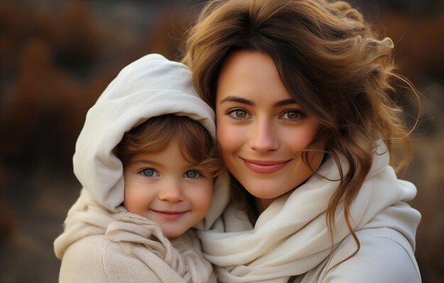 Una foto de una madre y una linda niña. La sonrisa de una hermosa joven.