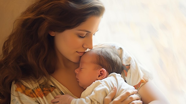 Foto de madre con su bebé recién nacido.