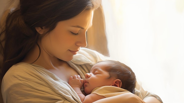 Foto de madre con su bebé recién nacido.