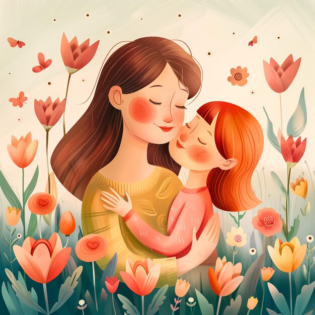 una foto de una madre y su hija con flores y una foto de la madre besándola