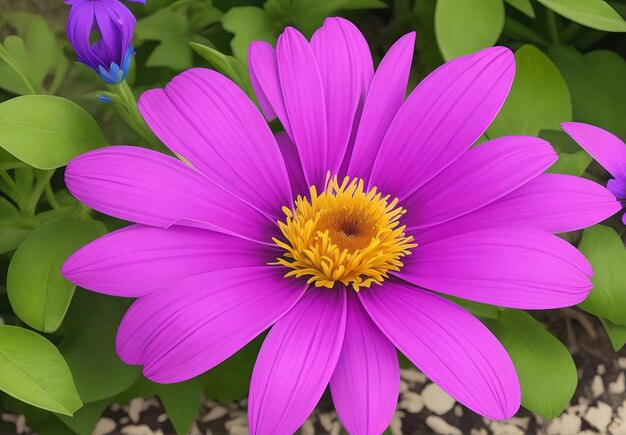 Foto de las magníficas flores de Sunny Mary Daisybushes Dimorphotheca Ecklonis con una mascota muy hermosa