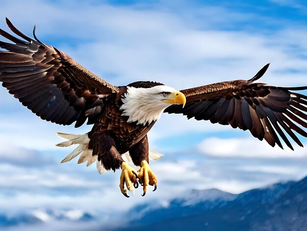 Foto Majestic Bald Eagle im Flug mit beherrschender Flügelspannweite und piercing Stare KI GENERATED