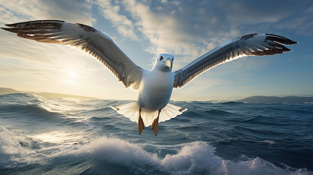 Una foto de un majestuoso albatros que se desliza sobre el mar