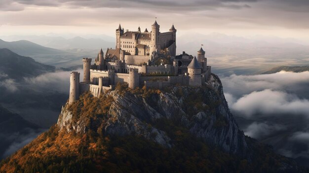 Foto una foto de un majestuoso castillo en la cima de una colina