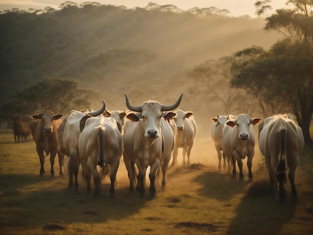 Foto foto una manada de ganado caminando por el desierto.