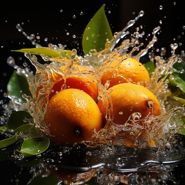 Foto de mango con salpicaduras de agua.