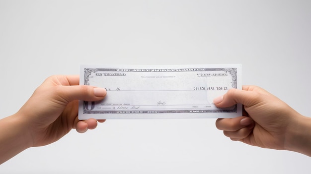 Foto una foto de una mano sosteniendo un cheque