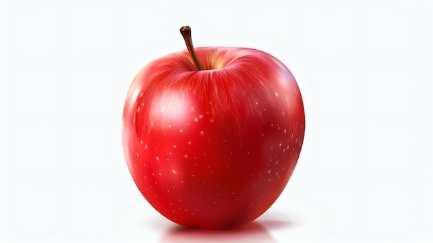 Foto una foto de una manzana roja sobre un fondo blanco la manzana es ligeramente brillante y tiene un pequeño tallo marrón