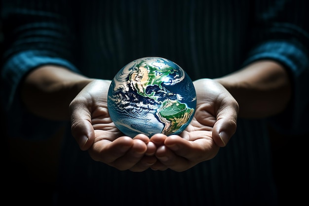 foto mãos segurando o globo dia mundial da população