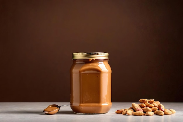 Foto de maquete de embalaje del producto de la sesión de fotos publicitarias del estudio Jar of peanut butter