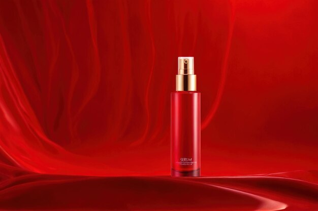 Foto foto de maquete de embalaje de producto de suero o cosméticos con un diseño sencillo y elegante en rojo con rojo