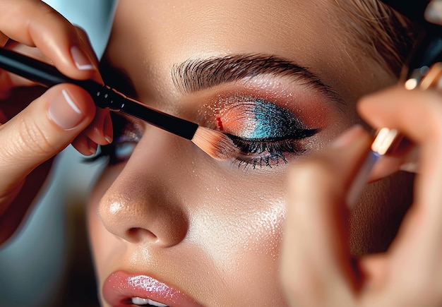 Foto de una maquilladora haciendo un maquillaje elegante para la novia.