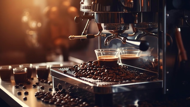 Una foto de una máquina de espresso con granos de café en la tolva