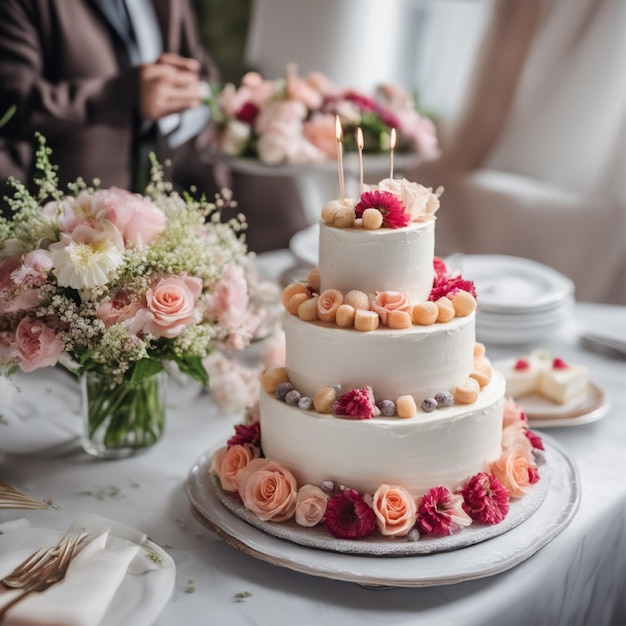 Foto maravilloso pastel de bodas.