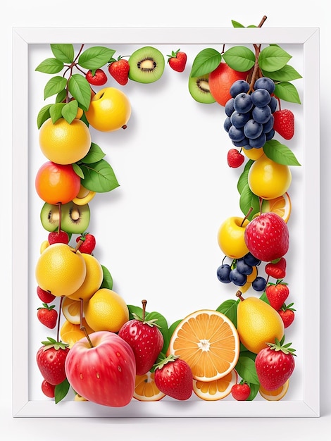 Una foto de un marco de círculo de frutas con fondo blanco generada por la IA