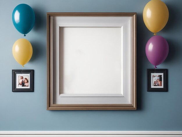 Foto foto un marco con un montón de globos pegado a una pared