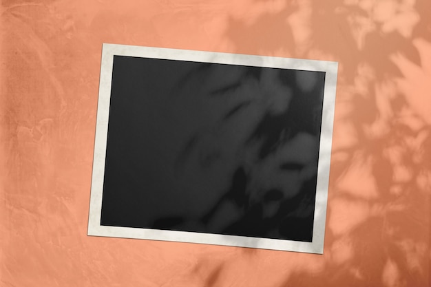 Foto foto de marco sobre un fondo naranja suave de la luz del sol con una sombra de un árbol