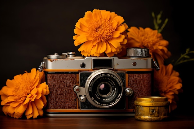 Foto de Marigold con una cámara vintage a su lado