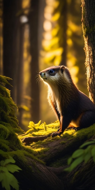 Foto de una marmota en el bosque.