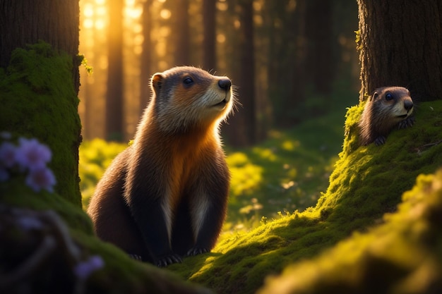 Foto de una marmota en el bosque.