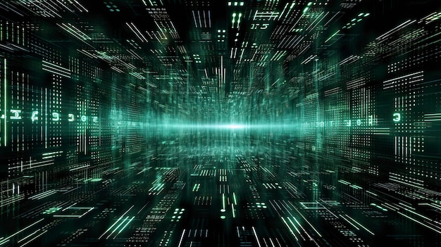 Una foto de una matriz de código informático en un espacio virtual