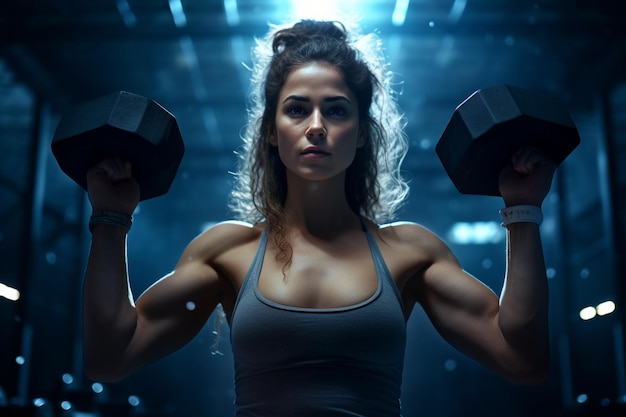 foto média de uma mulher a treinar com halteres no ginásio