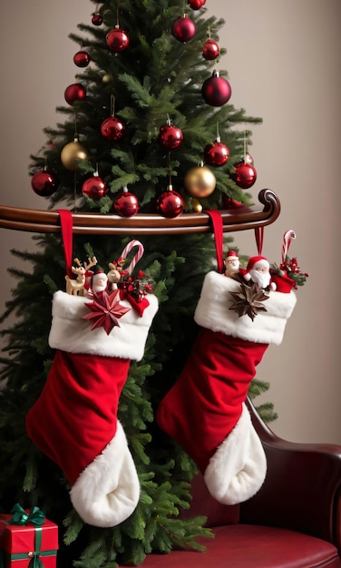 Foto De Medias Navideñas Colgando De Un Trineo