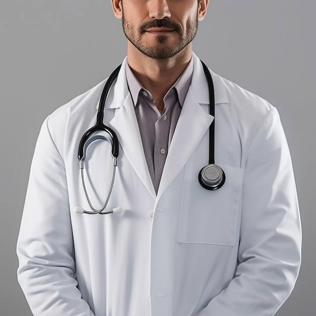 foto médica médica em uniforme médico com estetoscópio cruzando os braços no peito sorrindo