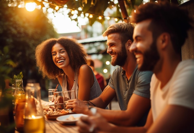 Foto de mejores amigos cenando juntos.