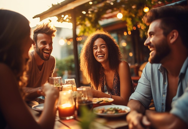 Foto de mejores amigos cenando juntos.