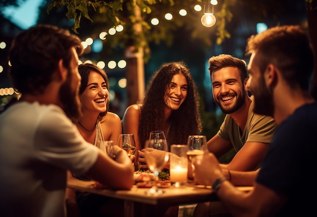 Foto de mejores amigos cenando juntos.