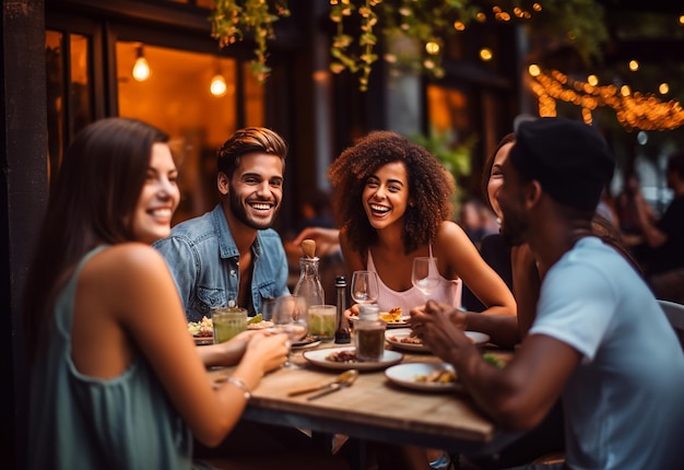 Foto de los mejores amigos cenando juntos.