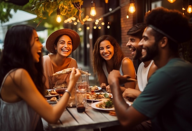 Foto foto de los mejores amigos cenando juntos.