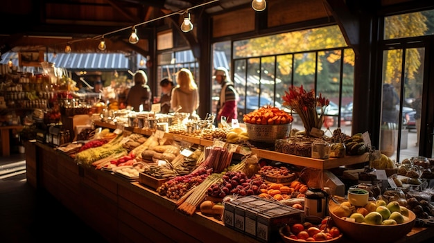 Una foto de un mercado de alimentos de Caf con productos locales